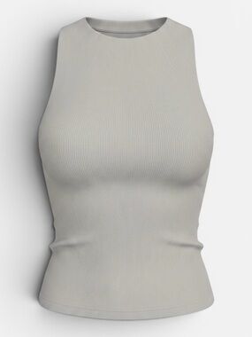 Tahari Ribbed Crewneck Sleeveless Tank Top - Light Gray